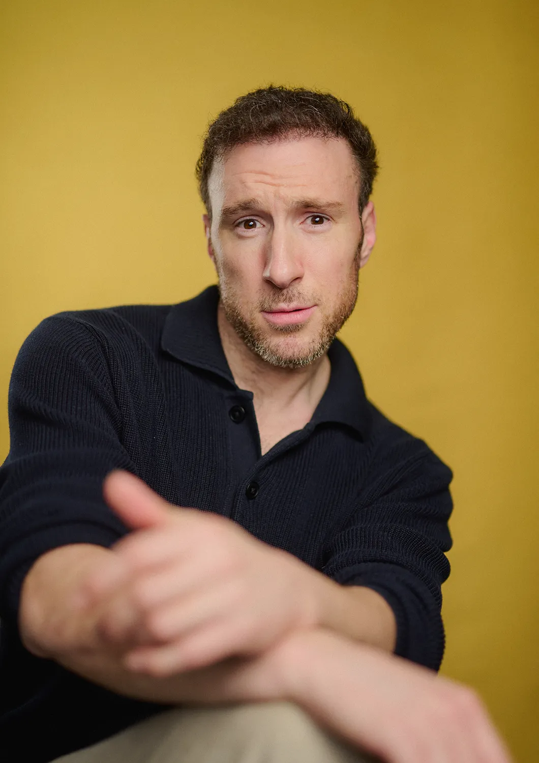 Ross Armstrong editorial actor portrait on yellow background