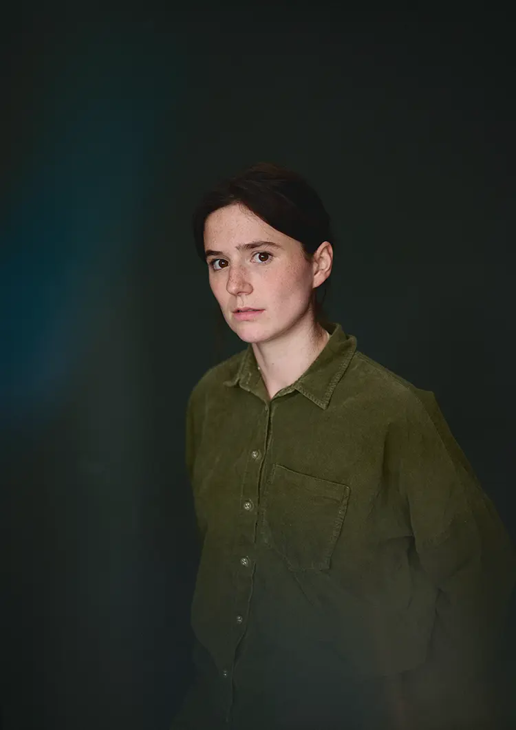 Professional portrait of actor India McNicholas in my Herne Hill Studio with a custom dark canvas backdrop