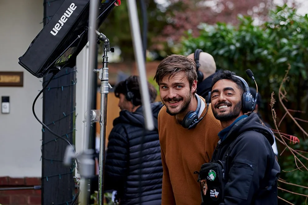 Behind the scenes phot of crew on film set