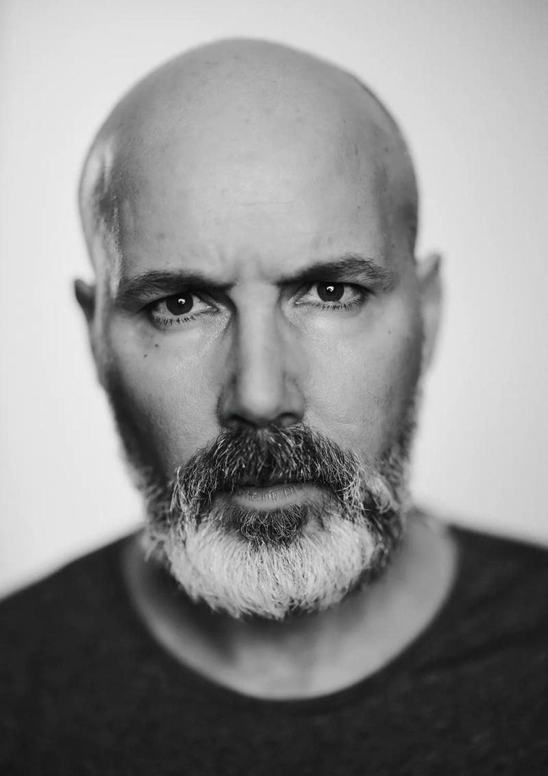 Black and white actor headshot of Rik Warren, photographed in the Infinity Focus London studio.