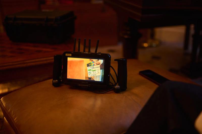 Camera monitor on set showing the shot being filmed