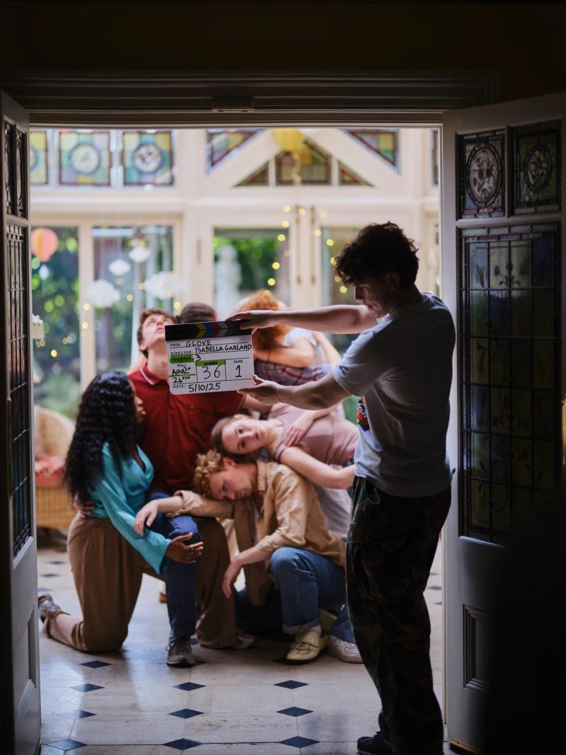 Clapperboard marking the first take in front of the cast on the set of the short film The Glove