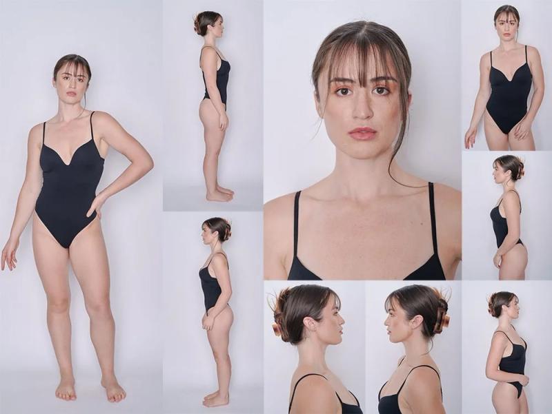 Model polaroids collage London female swimwear examples