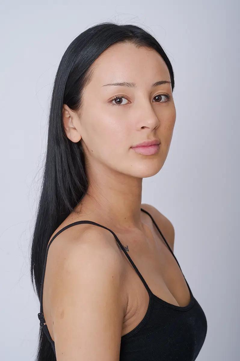 Model unedited digital image on white background for agency submission